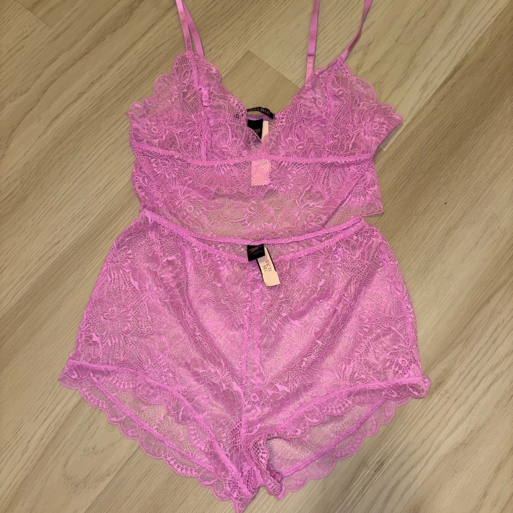 Victoria's Secret Pink Lace Chemise Set